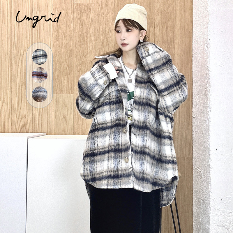 Ungrid冬季甜美可爱风显瘦宽松百搭格纹大衬衫外套女1124404900