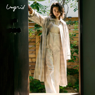 Ungrid2025春季新品时尚风衣毛边切割设计翻领长款大衣1125100001