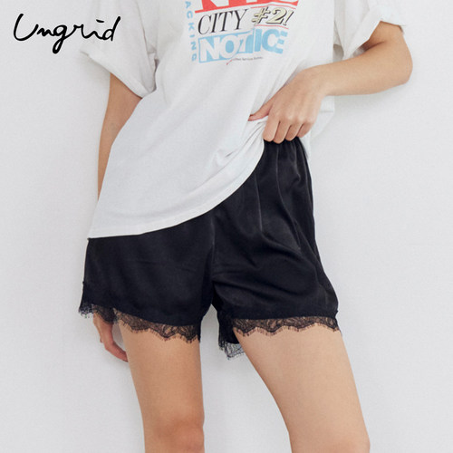 Ungrid光泽感面料蕾丝花边短裤