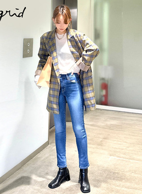 Ungrid春款日系高腰铅笔小脚修身显瘦蓝色水洗女牛仔裤1100024009