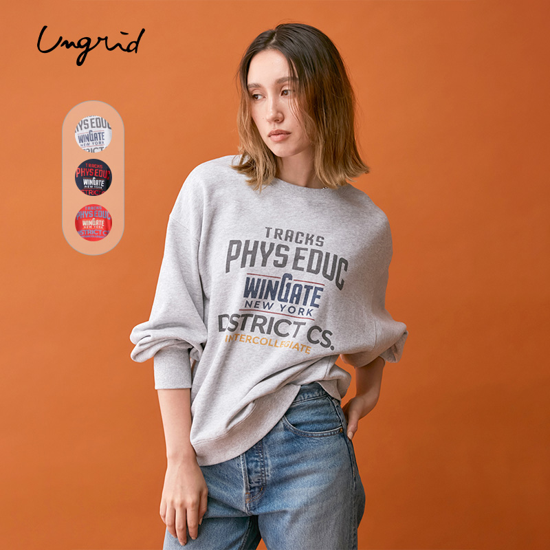 Ungrid2024冬季新品低饱和复古风英文印花套头圆领卫衣1124627766