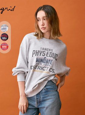 Ungrid2024冬季新品低饱和复古风英文印花套头圆领卫衣1124627766