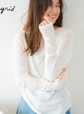 Ungrid2025春季新款纯色微透轻薄手套款打底T恤上衣1125127127