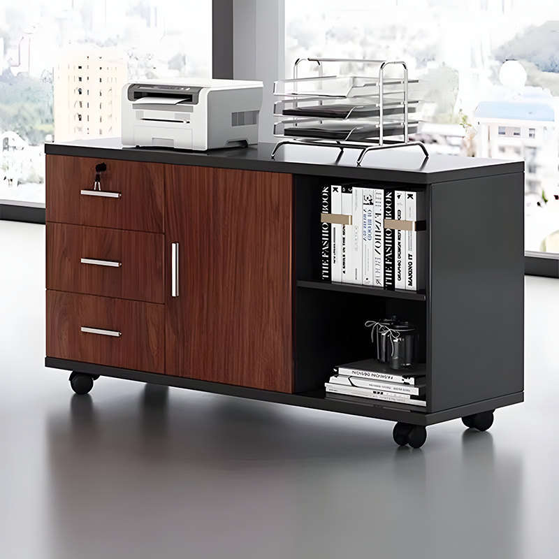 办公桌转角侧边副柜移动抽屉文件矮柜木质带锁储物电脑打印主机柜