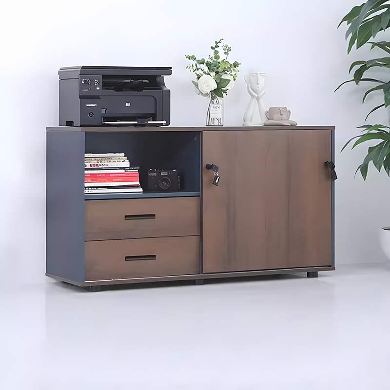 办公桌边柜木质文件柜带锁收纳柜打印机储物柜子侧柜三抽移动矮柜