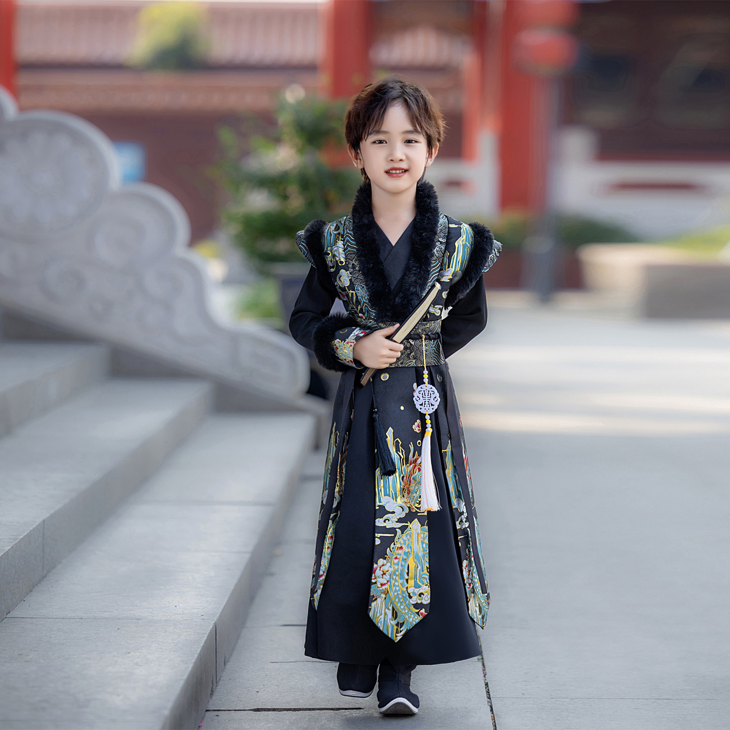 汐沚加绒厚秋冬季男童中国风汉服