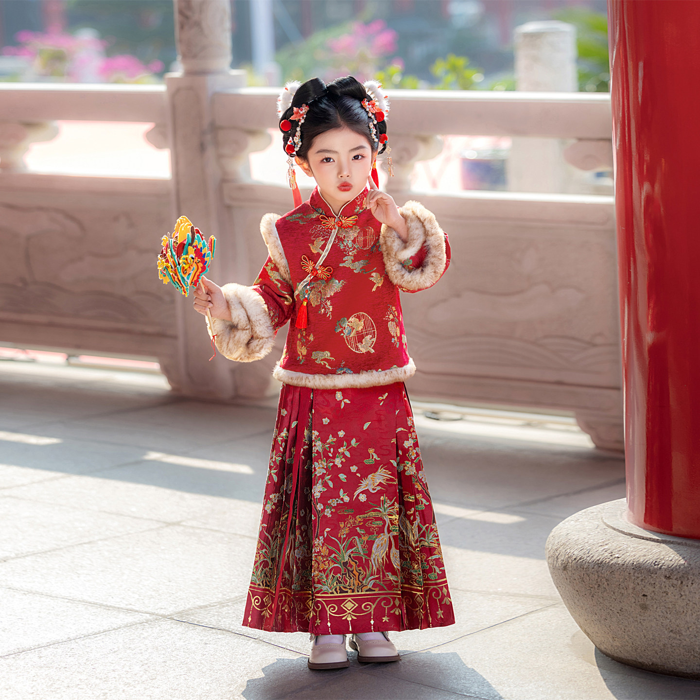 秋冬季女童喜庆拜年服装汉服唐装