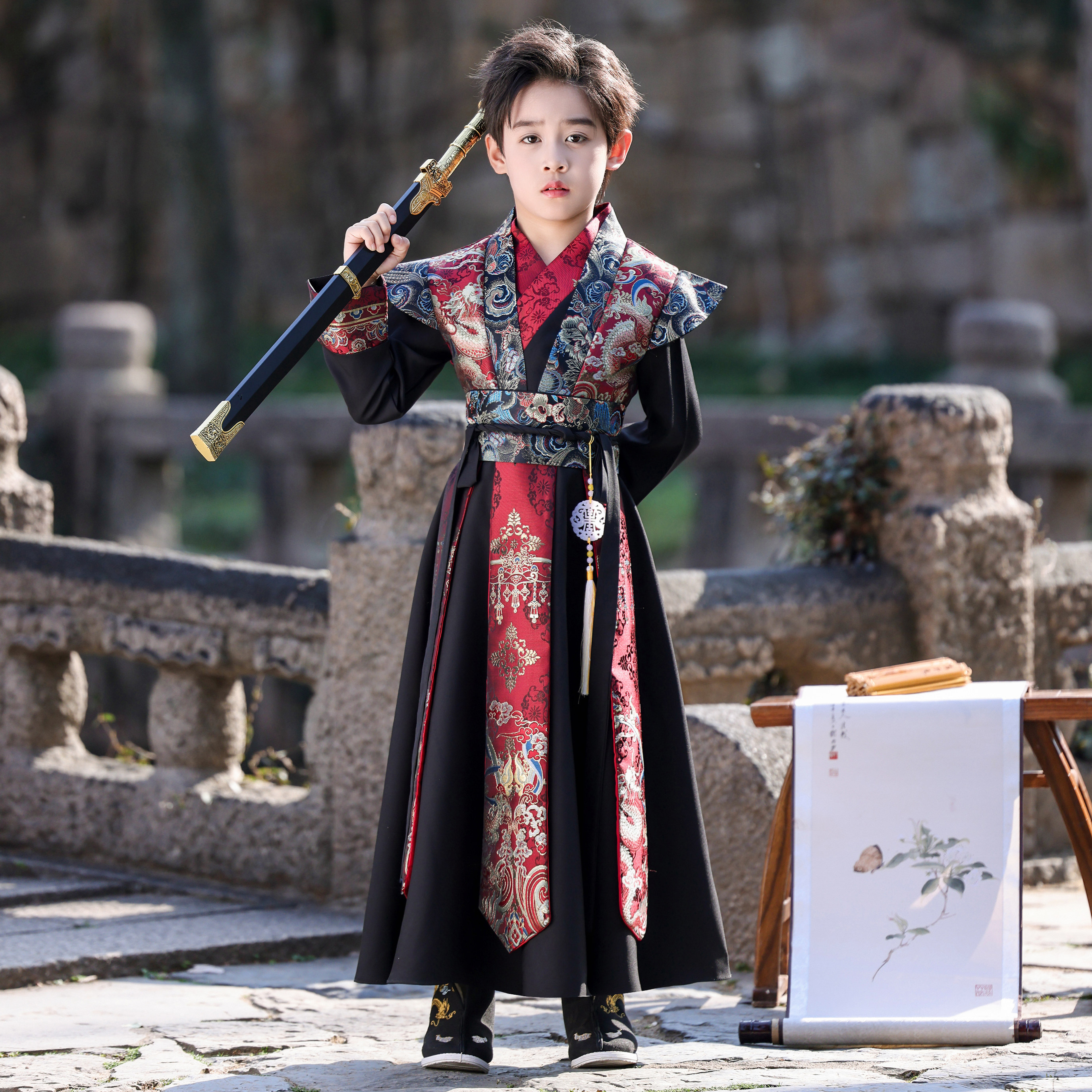 汐沚男童夏秋高端武侠风汉服古装