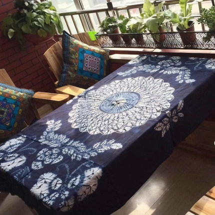 云南大理白族扎染布蓝色茶几餐桌布纯棉电视柜壁挂背景墙饰田园风