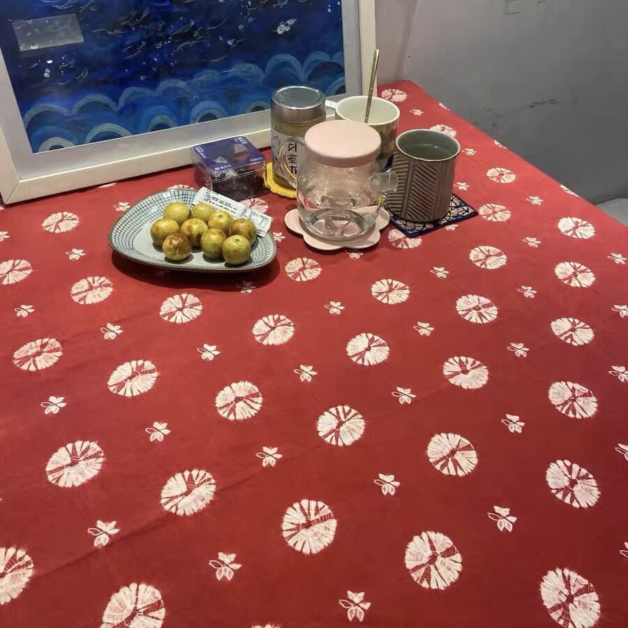 云南民族特色白族手工全棉扎染服装布料装饰面料窗帘布蜘蛛蝴蝶花