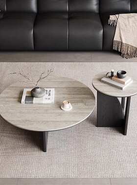 意式圆形茶几酒店别墅家用现代简约2024新款设计师款洞石岩板茶几