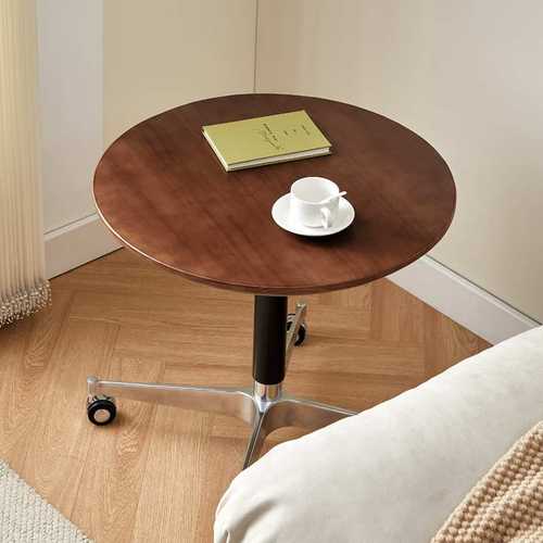 北欧实木圆桌升降餐桌家用小户型奶茶店桌子可移动洽谈桌休闲桌椅