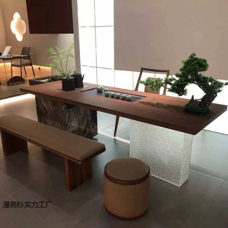 中式客厅桌椅组合办公室现代简约实木家用茶室岩板泡茶设计师茶台