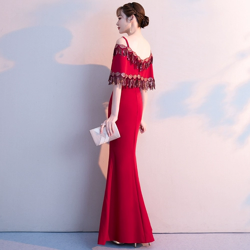 Красное сексуальное длинное элегантное вечернее платье для невесты, 2018, открытые плечи, крой «рыбий хвост»