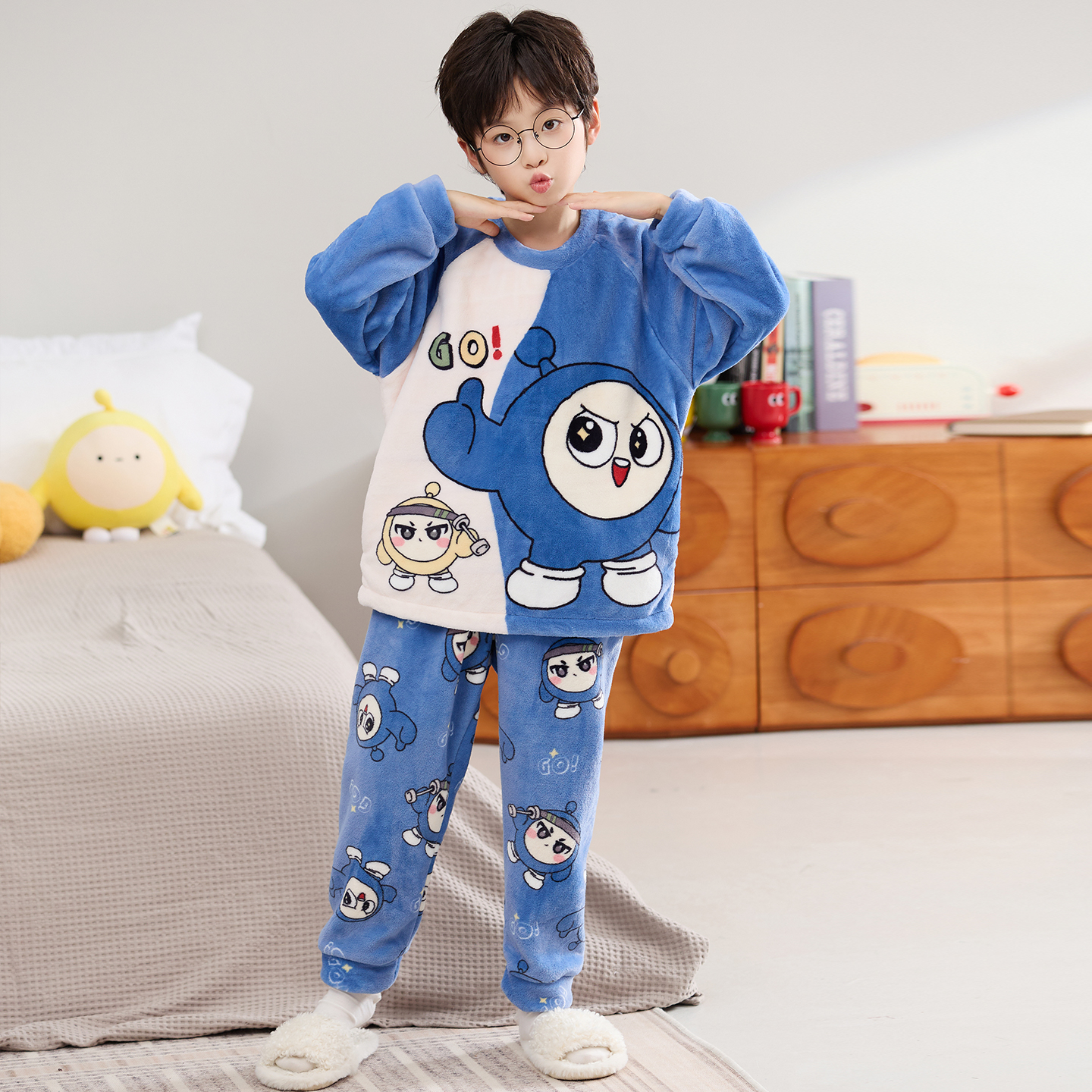 儿童睡衣男童秋冬季珊瑚绒加厚