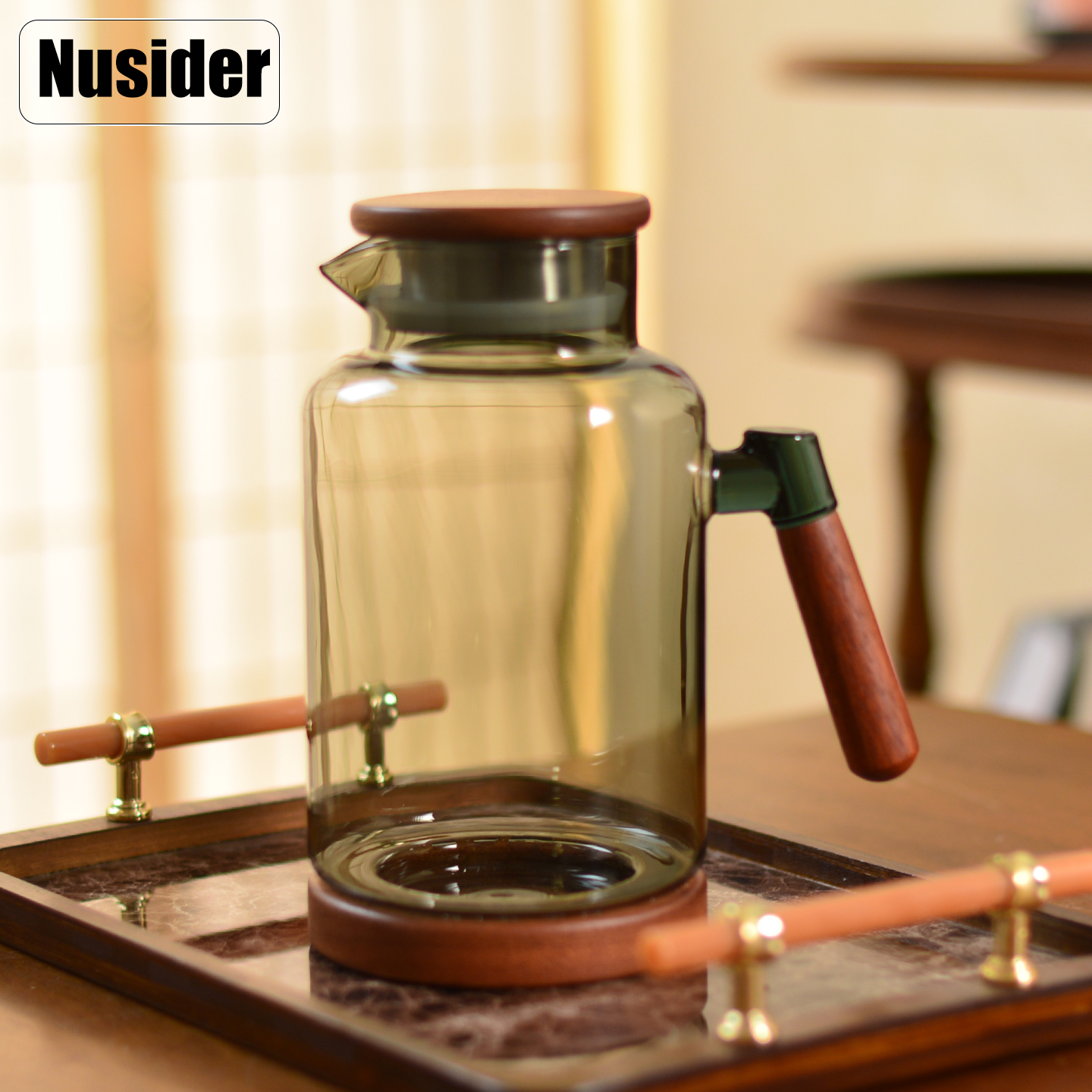 透黑高硼硅耐热木韵冷水壶