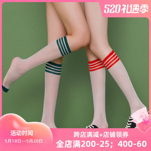 JK透明小腿袜丝袜女日系可爱白色夏季超薄款潮制服条纹攻速袜