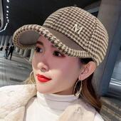 时尚 帽子女韩版 潮百搭鸭舌帽英伦复古遮阳帽秋冬网红款 格子棒球帽