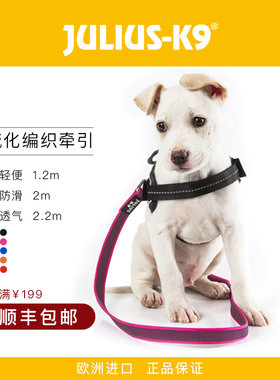 Julius K9狗狗牵引绳橡胶颗粒柴犬金毛一拖二硫化绳超轻反光狗绳