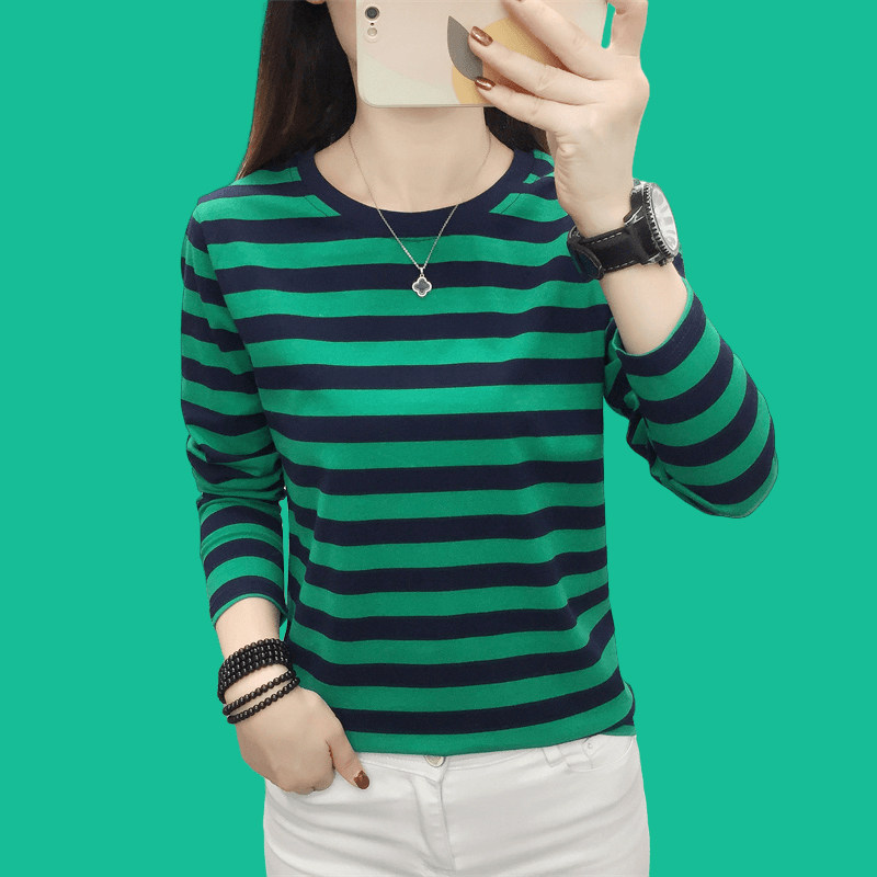 精装妈妈纯棉条纹长袖T恤遮肚