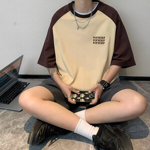 240G美式复古插肩袖短袖T恤男女生情侣夏季宽松重磅纯棉潮牌上衣