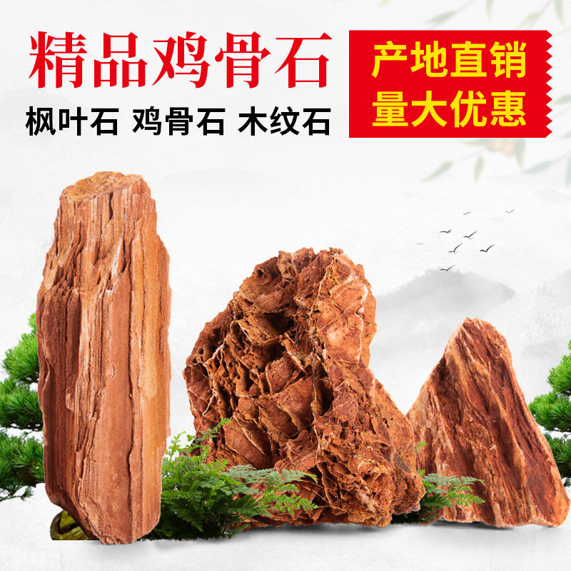 天然鸡骨石木纹石枫叶石原石化石小假山真石头盆景盆栽造景石素材