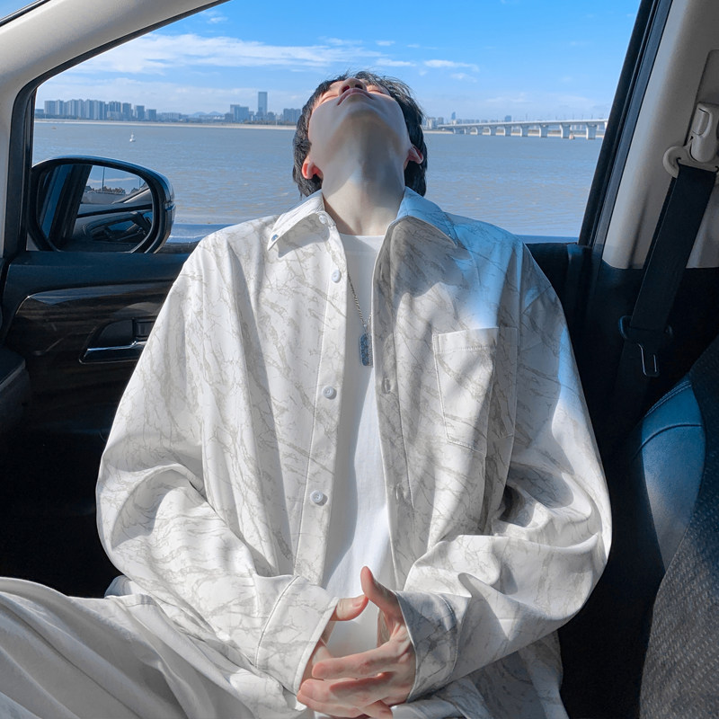 美式复古长袖衬衫男款春秋季痞帅潮流男士休闲大码宽松衬衣外套男