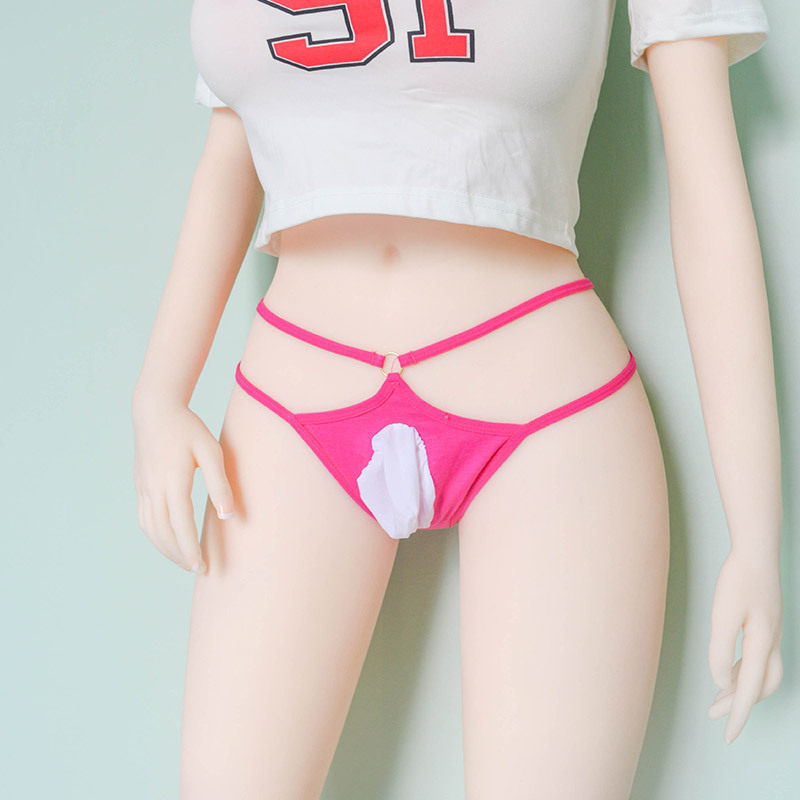 低腰jj套内裤开口伪娘冰丝男士大码紧身性感细带镂空男生丁字裤