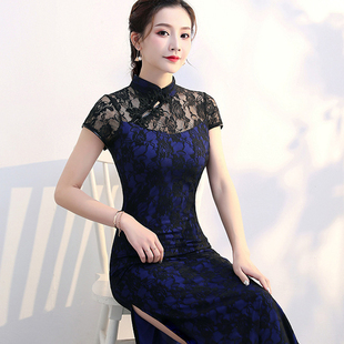 大码伪娘连衣裙改良版蕾丝旗袍长款上海滩女装大佬cosplay用品