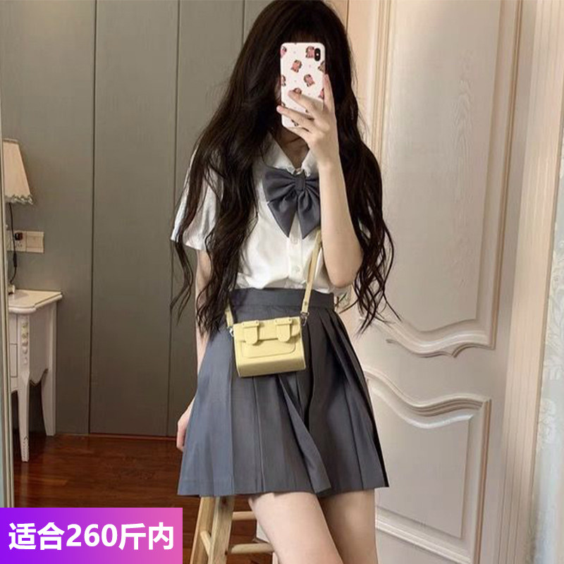 高腰百褶半身裙两件套