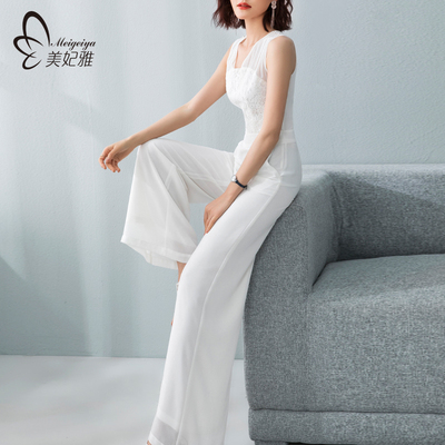 蕾丝绣花连体裤女夏长款2024新款雪H纺连衣裤阔腿裤套装气质连身