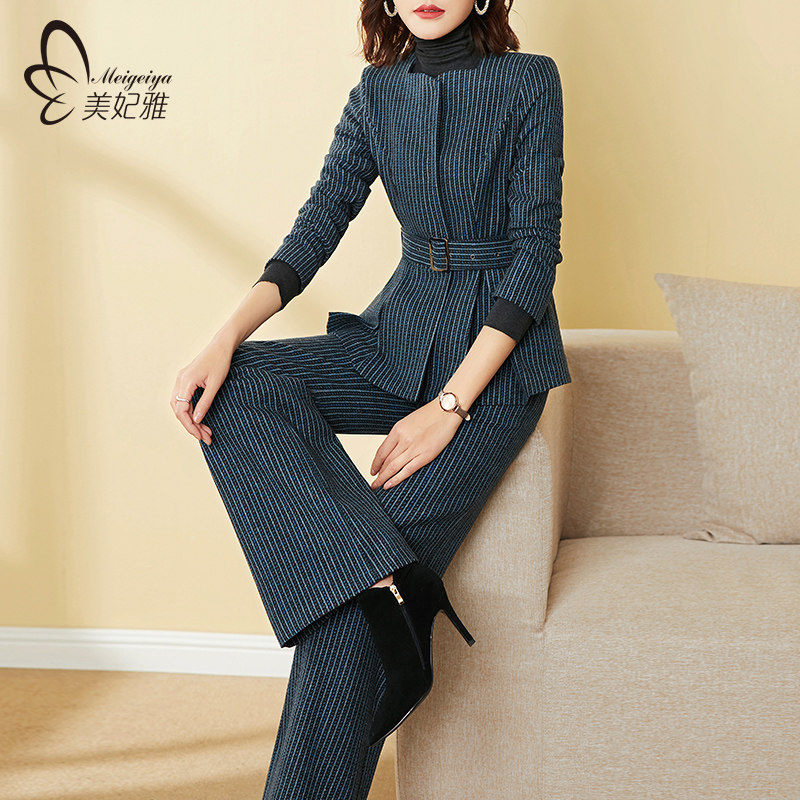 条纹毛呢套装女2025年秋冬新款气质时尚洋气显瘦阔腿裤两件套冬季,女装/女士精品,时尚套装,淘宝优惠券,粉丝福利购,淘宝优惠卷