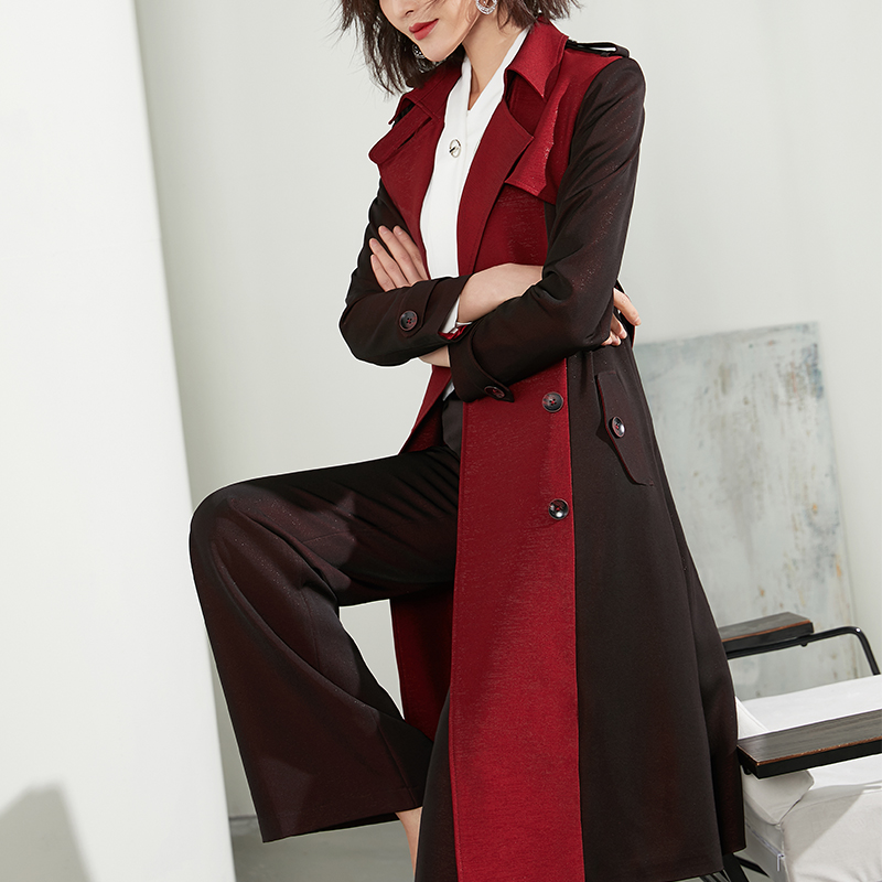 美妃雅西装风衣女中长款秋冬2025新款拼接修身高腰显瘦阔腿裤套装