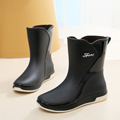 韩版 洗车 外穿平底厨房防滑耐磨工作胶水鞋 雨鞋 女中筒雨靴防水时尚