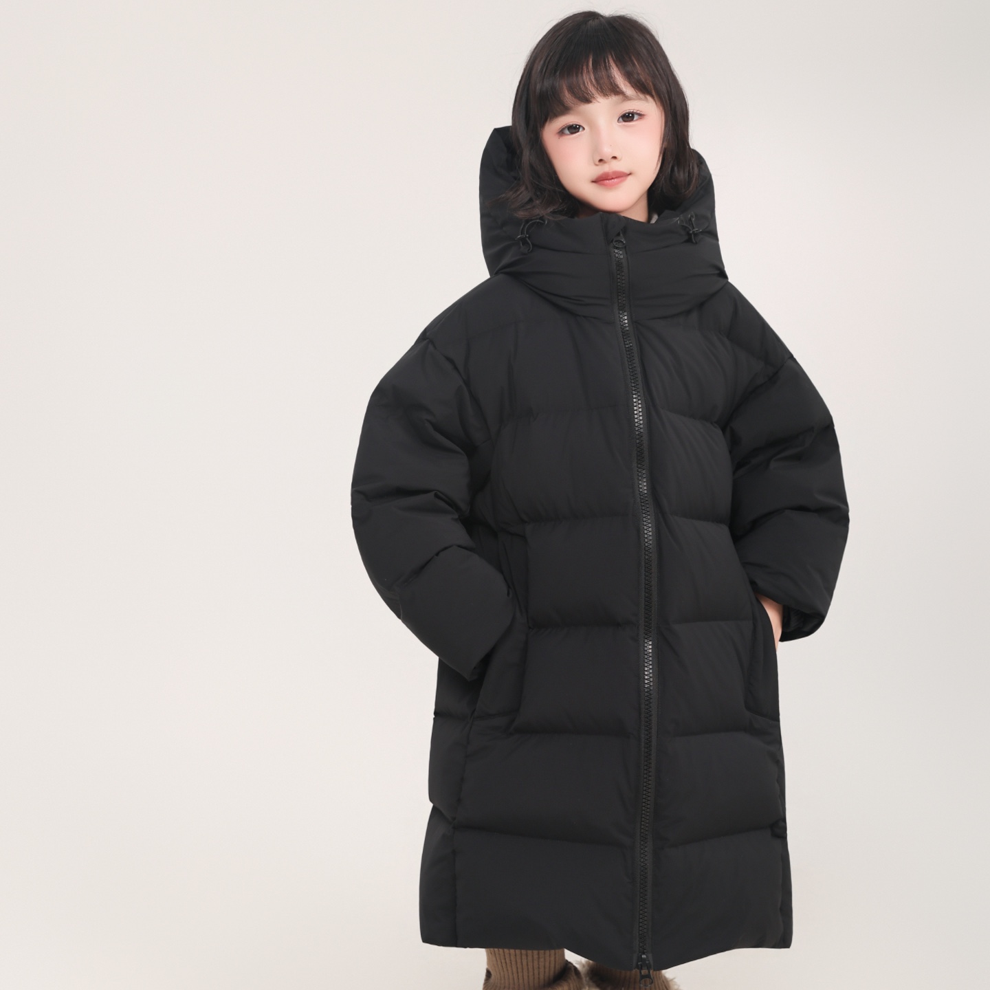 韩国黑色儿童长款羽绒服2025冬季新款90绒加厚男女童加厚洋气外套