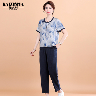 中老年妈妈夏装两件套短袖套装女