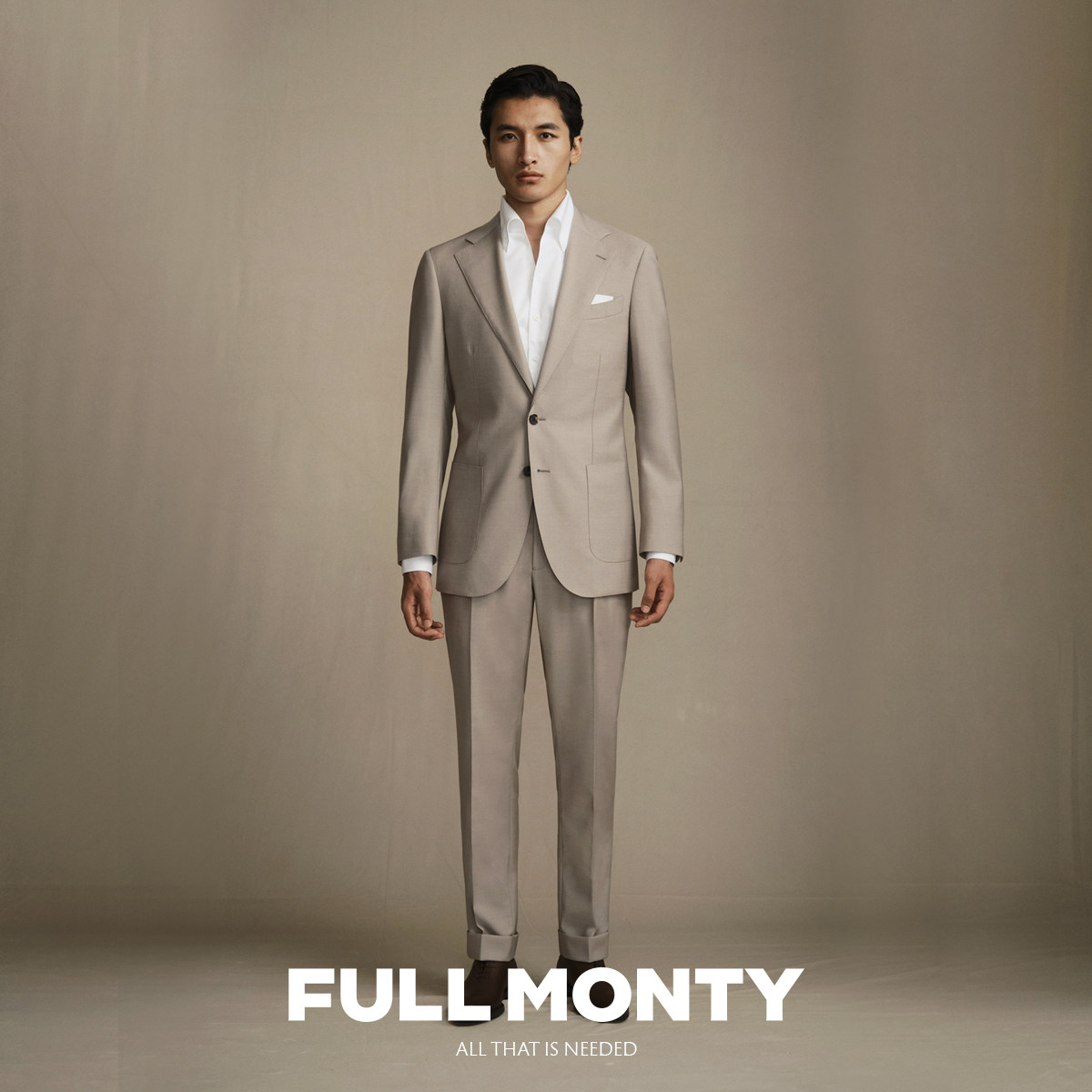 【井柏然同款】FULL MONTY羊毛西服套装男卡其色商务新郎结婚西装