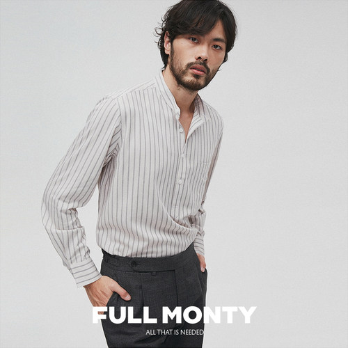 fullmonty男士条纹坠感长袖衬衫