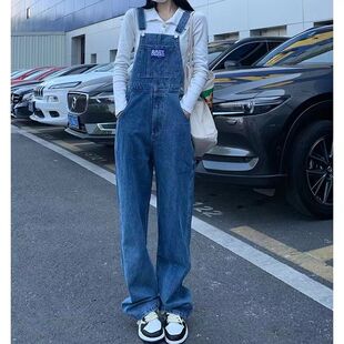 牛仔背带裤女春装韩版2026新款宽松高腰阔腿学生百搭拖地裤子ins