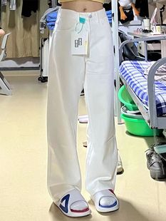 女显瘦百搭直筒拖地裤 高腰宽松白色不贴腿阔腿牛仔裤 子潮 新款 春季