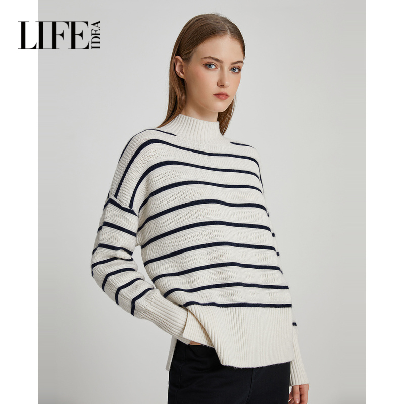 【商场同款】莱芙艾迪儿半高领毛衫女装百搭格子针织衫1E4M42052