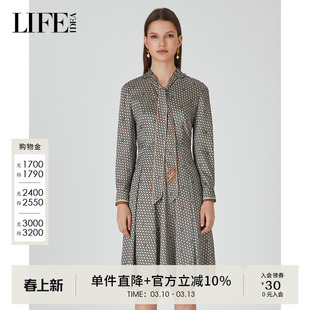 莱芙艾迪儿通勤飘带领衬衫裙复古优雅气质秋季连衣裙1E3L94077