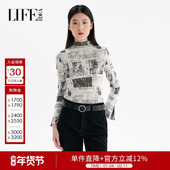 显瘦针织长袖 莱芙艾迪儿时髦个性 渐变网布印花上衣女精致修身 上衣