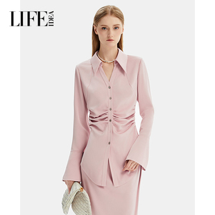 莱芙艾迪儿秋冬时髦设计感收腰显瘦通勤百搭衬衫女气质温柔上衣