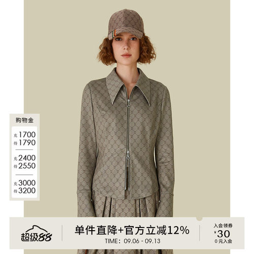 D佳美学馆法式复古印花格子上衣女时髦气质简约日常通勤上衣