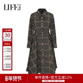 裙女高腰时尚 莱芙艾迪儿复古英伦风格 纹衬衫 百搭显瘦裙子