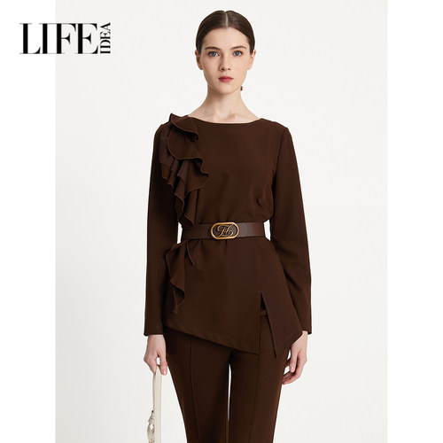 莱芙艾迪儿品牌女装红色上衣春秋季高级设计感针织长袖3E3S25147