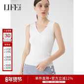 商场同款 春季 新款 时尚 简约纯色条纹V领小背心女休闲百搭上衣