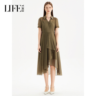 甜美精致女人味不规则荷叶边连衣裙女气质茶歇裙 莱芙艾迪儿时尚