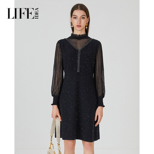 莱芙艾迪儿神秘优雅气质连衣裙秋季风情万种裙子1E3M37180